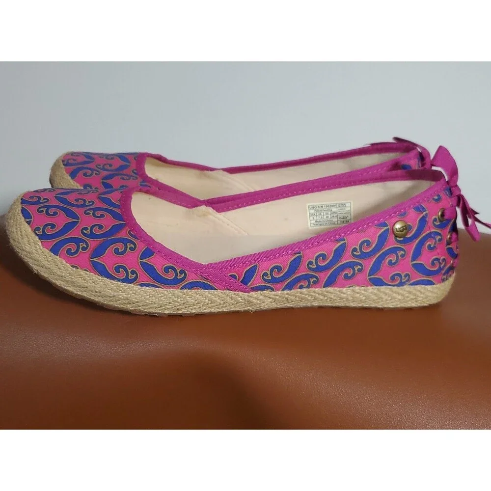 UGG Australia Size 9 Pink Purple Paisley Fabric Slip On Flats Espadrilles